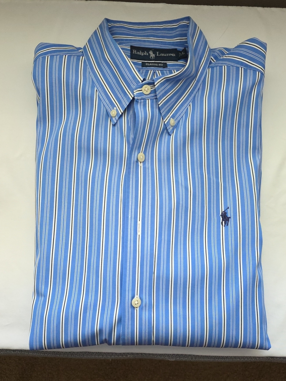 Ralph Lauren Blue and White Striped Button-Down Shirt